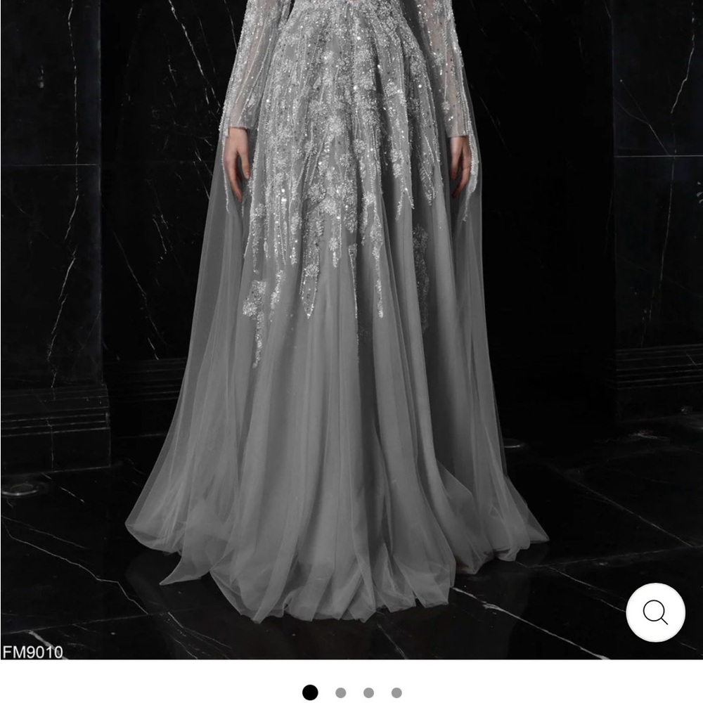 Azzure Couture FM9010 Silver Beaded Illusion Gown Worn Once